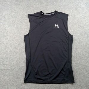 Under Armour Shirt Mens Large Black HeatGear Compression Sleeveless Top 1361522